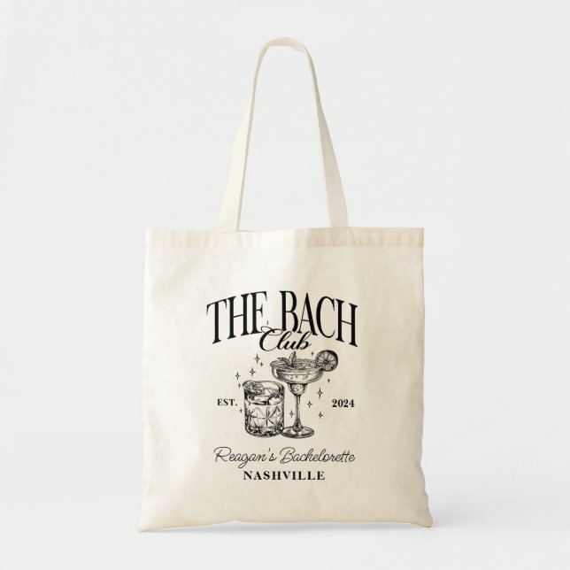 Custom Bachelorette Retro Cocktail Black Tote Bag (Front)