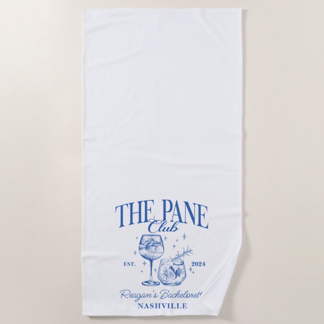 Custom Bachelorette Retro Cocktail Blue Beach Towel (Front)
