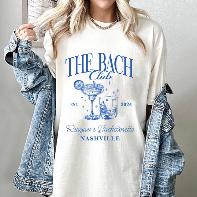 Custom Bachelorette Retro Cocktail Blue T-Shirt (Creator Uploaded)