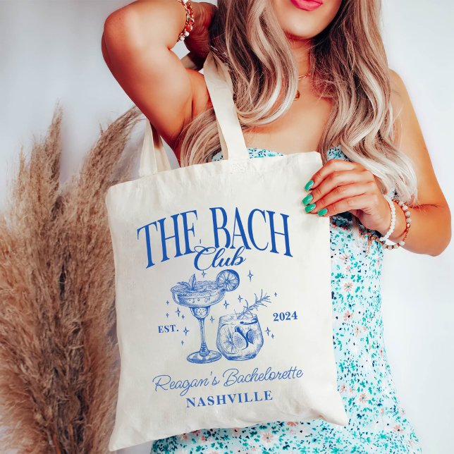 Custom Bachelorette Retro Cocktail Blue Tote Bag (Creator Uploaded)