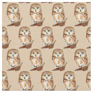 Custom back Colour Cute  Saw Whet Owl Bird Fabric
