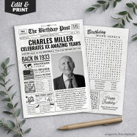 Custom Back in 1933 Newspaper Birthday Card, Trend