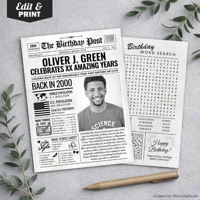 Custom Back in 2000 Newspaper Birthday Card, Trend Holiday Card (Custom Back in 2000 Newspaper Birthday Card, Trend Holiday Card)