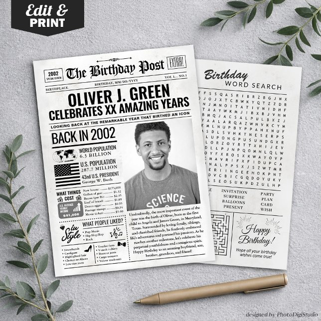 Custom Back in 2002 Newspaper Birthday Card, Trend Holiday Card (Custom Back in 2002 Newspaper Birthday Card, Trend Holiday Card)