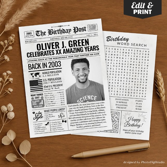 Custom Back in 2003 Newspaper Birthday Card, Trend Holiday Card (Custom Back in 2003 Newspaper Birthday Card, Trend Holiday Card)