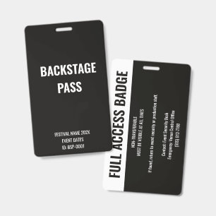 Custom Back Stage Full Access Music Festival Black Badge