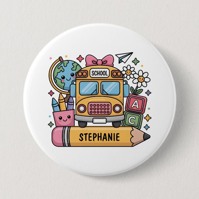 Custom Back-to-School Bus - Personalize 3 Inch Round Button (Front)