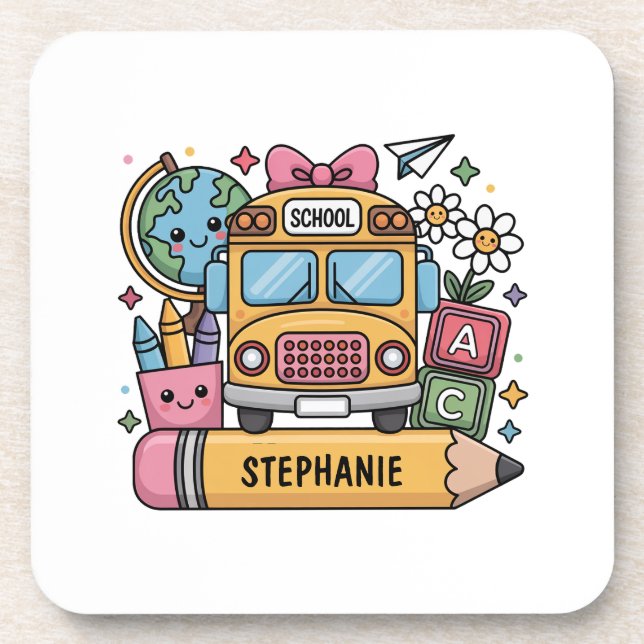Custom Back-to-School Bus - Personalize Coaster (Front)