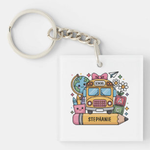 Custom Back-to-School Bus - Personalize Keychain
