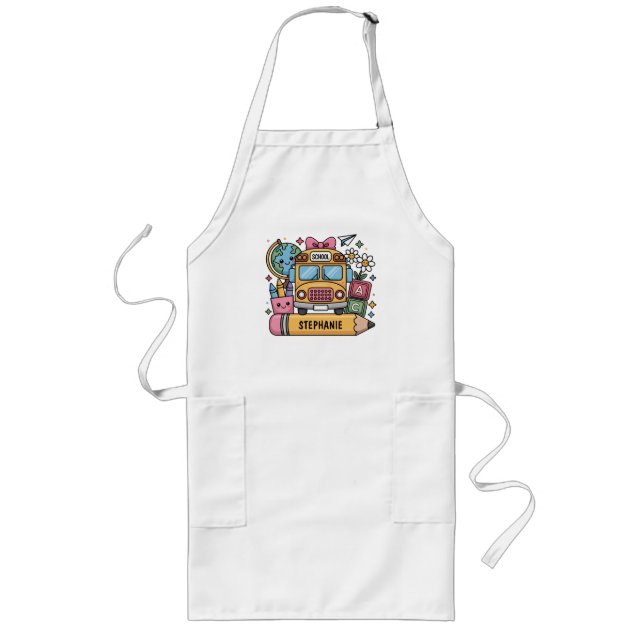 Custom Back-to-School Bus - Personalize Long Apron (Front)