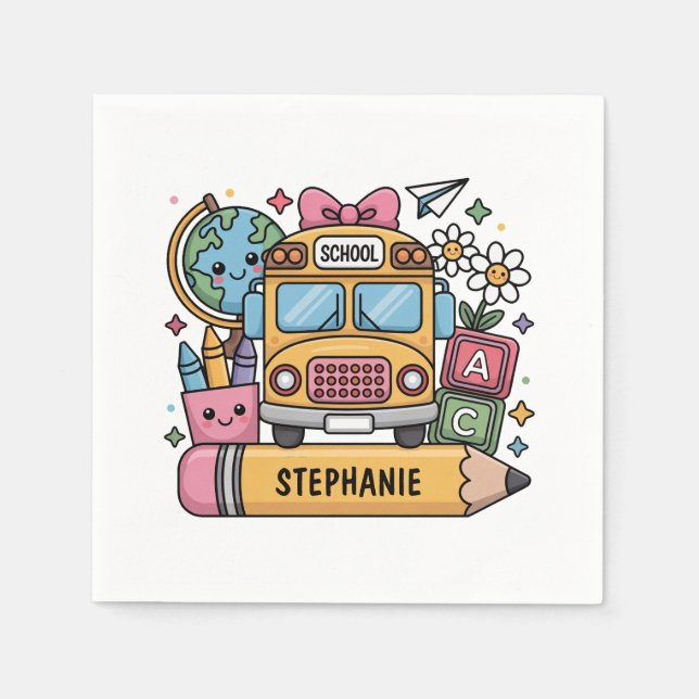 Custom Back-to-School Bus - Personalize Napkin (Front)