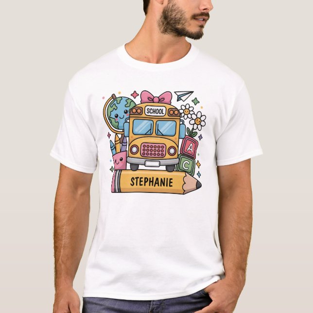 Custom Back-to-School Bus - Personalize T-Shirt (Front)