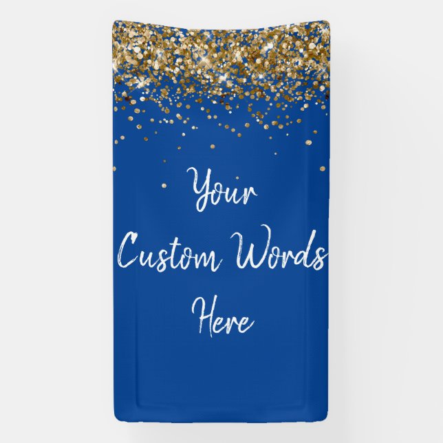 Custom Backdrop Birthday Party Blue White Gold Banner (Vertical)