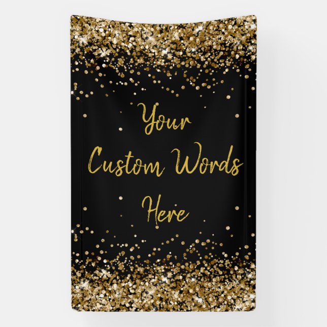 Custom Backdrop Birthday Party Photo Black & Gold Banner (Vertical)