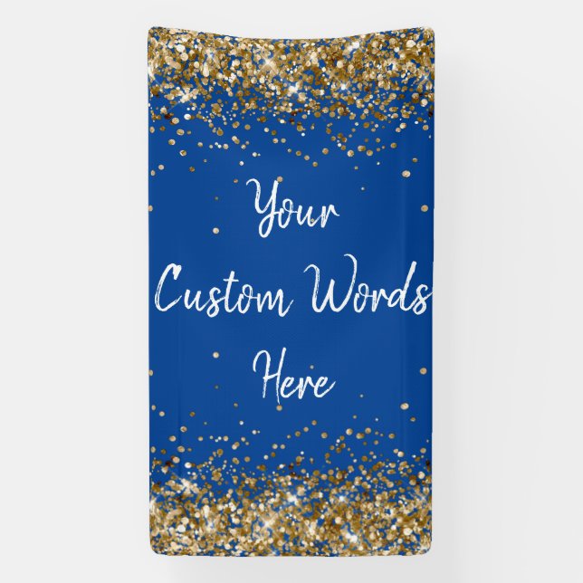 Custom Backdrop Birthday Party Photo Blue and Gold Banner (Vertical)