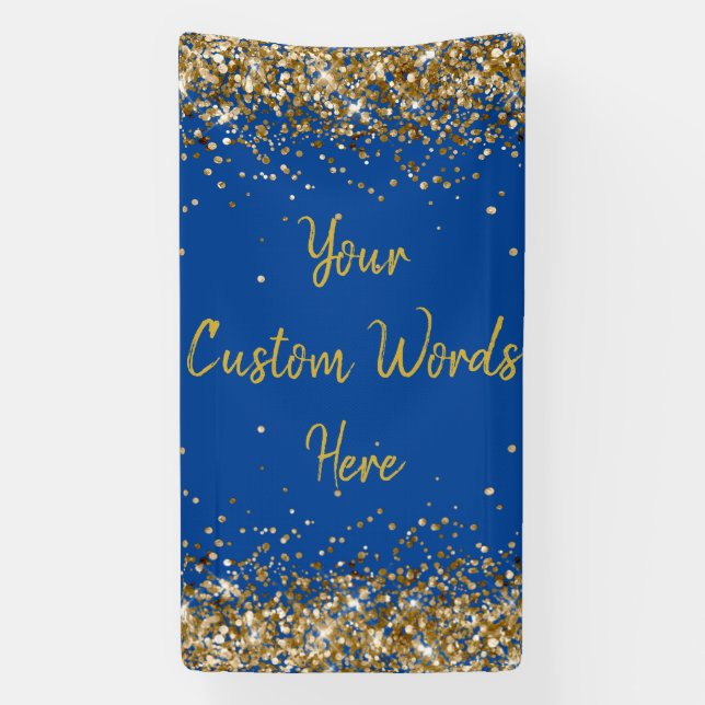 Custom Backdrop Birthday Party Photo Blue and Gold Banner (Vertical)