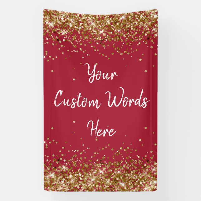 Custom Backdrop Birthday Party Photo Burgundy Gold Banner (Vertical)