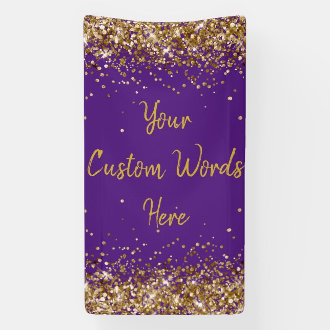 Custom Backdrop Birthday Party Photo Purple & Gold Banner (Vertical)
