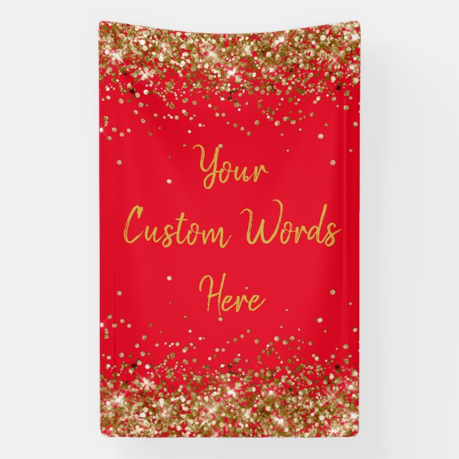 Custom Backdrop Birthday Party Photo Red and Gold Banner (Vertical)