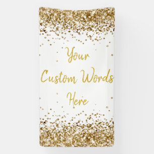Custom Backdrop Birthday Party Photo White & Gold Banner