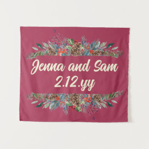 Custom Backdrop Burgundy Winter Wedding Photobooth Tapestry