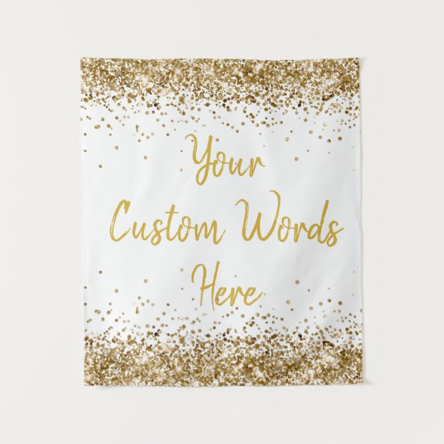 Custom Backdrop Personalized Photobooth White Gold Tapestry (Front)