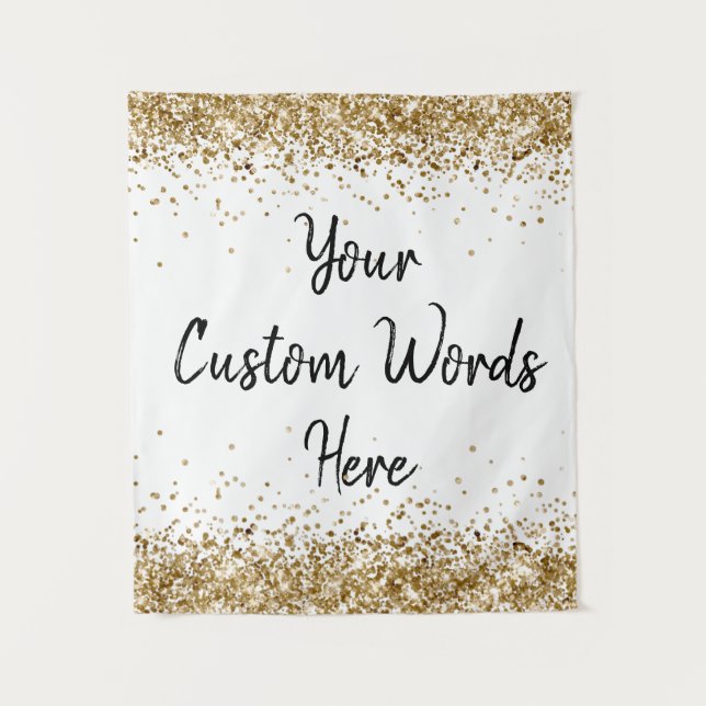 Custom Backdrop Personalized Photobooth White Gold Tapestry (Front)