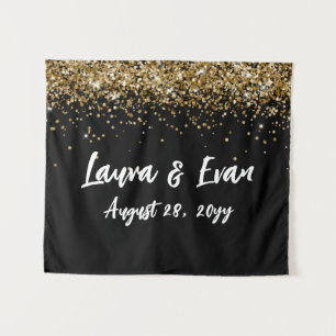 Custom Backdrop Wedding Photo Booth Black and Gold Tapestry