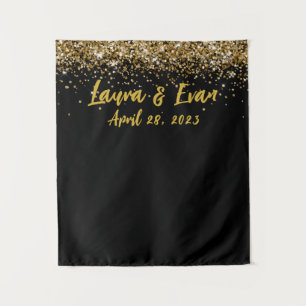Custom Backdrop Wedding Photo Booth Black and Gold Tapestry