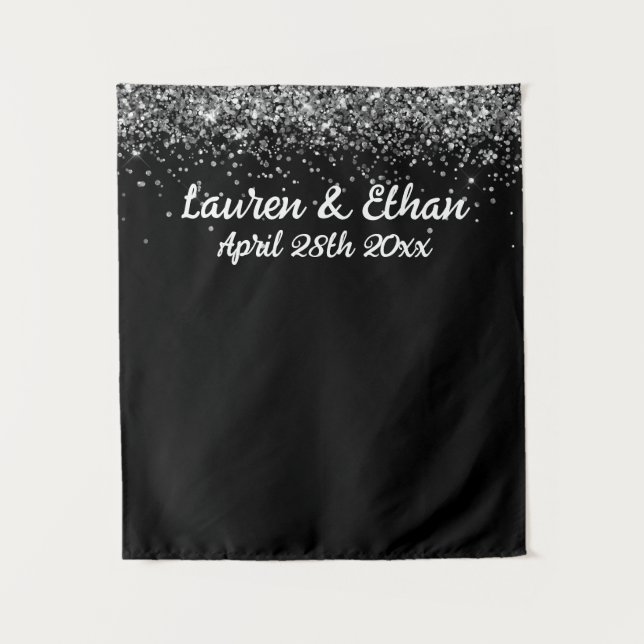 Custom Backdrop Wedding Photo Booth Black & White Tapestry (Front)