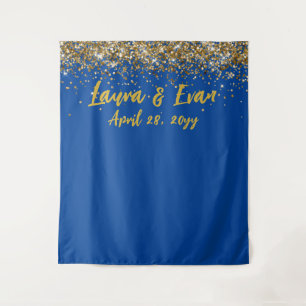 Custom Backdrop Wedding Photo Booth Blue and Gold Tapestry