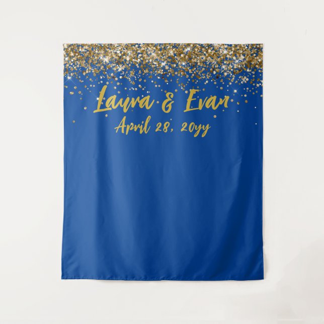Custom Backdrop Wedding Photo Booth Blue and Gold Tapestry (Front)