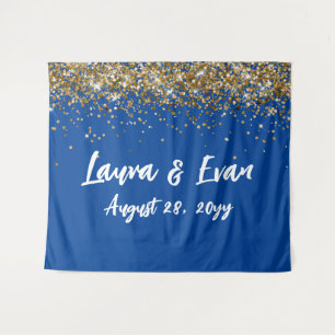 Custom Backdrop Wedding Photo Booth Blue and Gold Tapestry