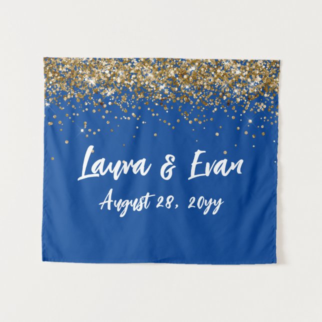 Custom Backdrop Wedding Photo Booth Blue and Gold Tapestry (Front (Horizontal))