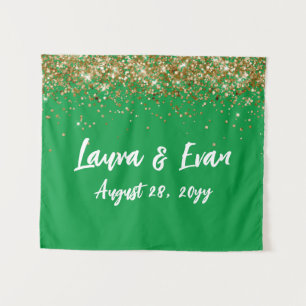 Custom Backdrop Wedding Photo Booth Green and Gold Tapestry