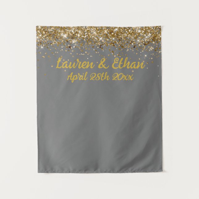 Custom Backdrop Wedding Photo Booth Grey and Gold Tapestry (Front)