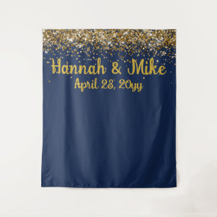 Custom Backdrop Wedding Photo Booth Navy & Gold Tapestry