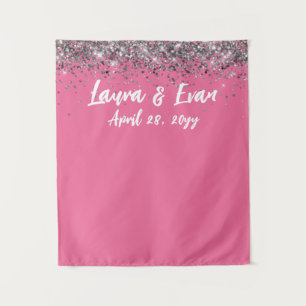 Custom Backdrop Wedding Photo Booth Pink & Silver Tapestry