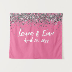 Custom Backdrop Wedding Photo Booth Pink & Silver Tapestry