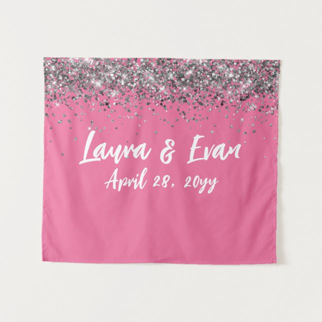 Custom Backdrop Wedding Photo Booth Pink & Silver Tapestry (Front (Horizontal))