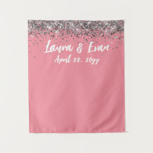 Custom Backdrop Wedding Photo Booth Pink & Silver Tapestry