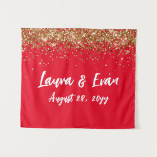 Custom Backdrop Wedding Photo Booth Red and Gold Tapestry