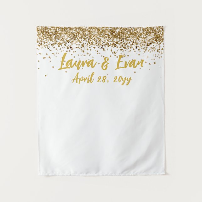 Custom Backdrop Wedding Photo Booth White and Gold Tapestry (Front)