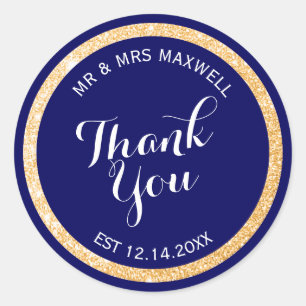Custom Background Colour and Gold Glitter Thank Yo Classic Round Sticker