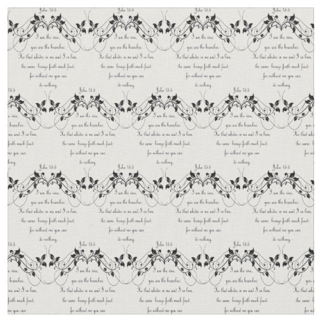 Custom Background Colour I am the Vine Bible Quote Fabric (Close Up)