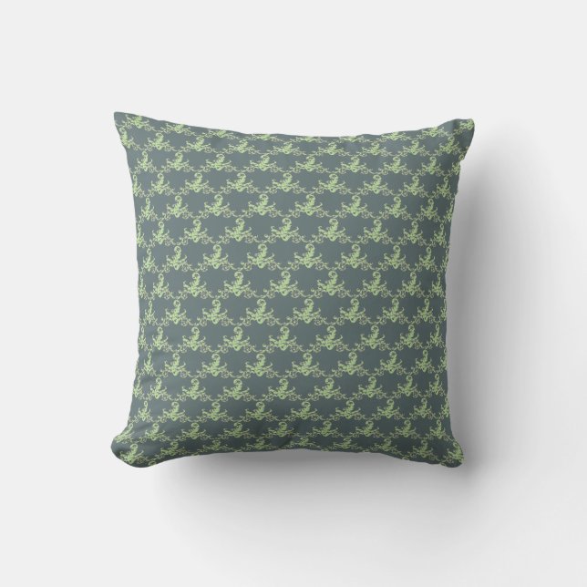 Custom Background Colour light green Damask patter Throw Pillow (Front)