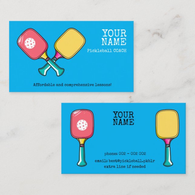 Custom background colour & text Pickleball  Business Card (Front/Back)