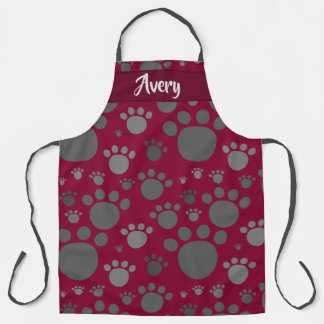 Custom Background Colour w/ Grey Monochrome Paws Apron