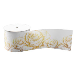 Custom Background Vintage Roses Floral Faux Gold Grosgrain Ribbon