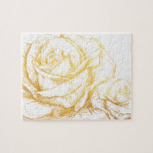 Custom Background Vintage Roses Floral Faux Gold Jigsaw Puzzle
